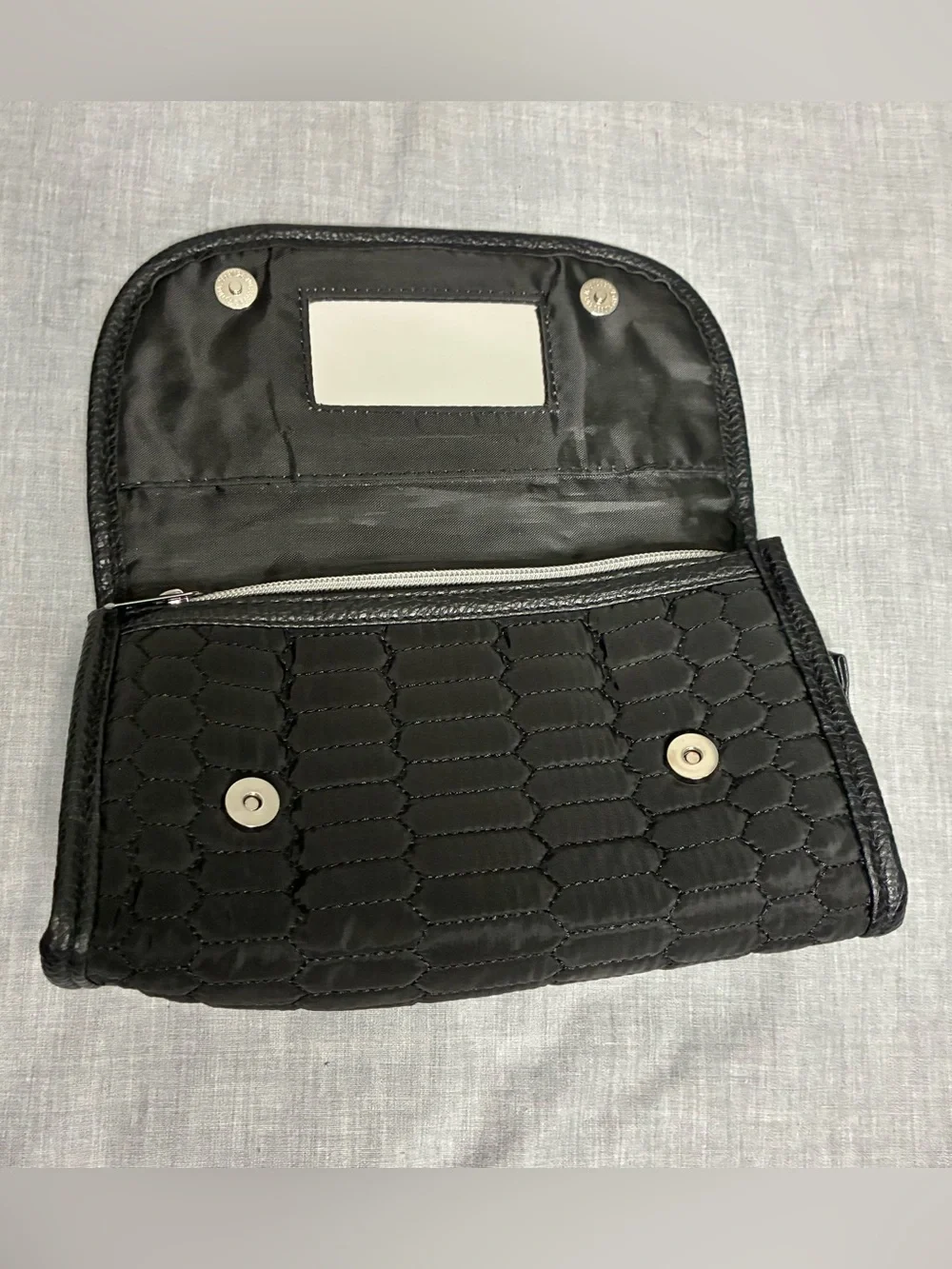 Aimee Kestenberg Black Quilted Cosmetic/Toiletry Bag with Logo Plate